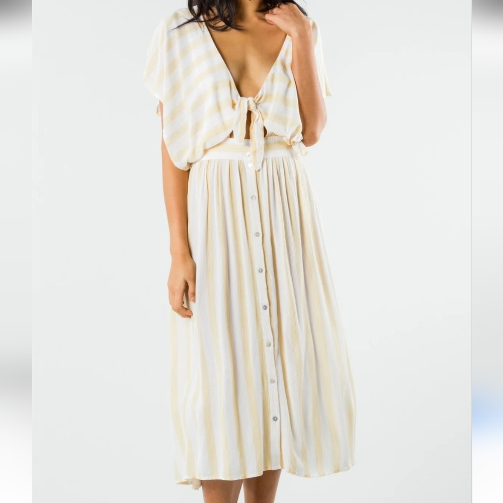 Rusty R Striped Yellow And White Knot Button Down Dress